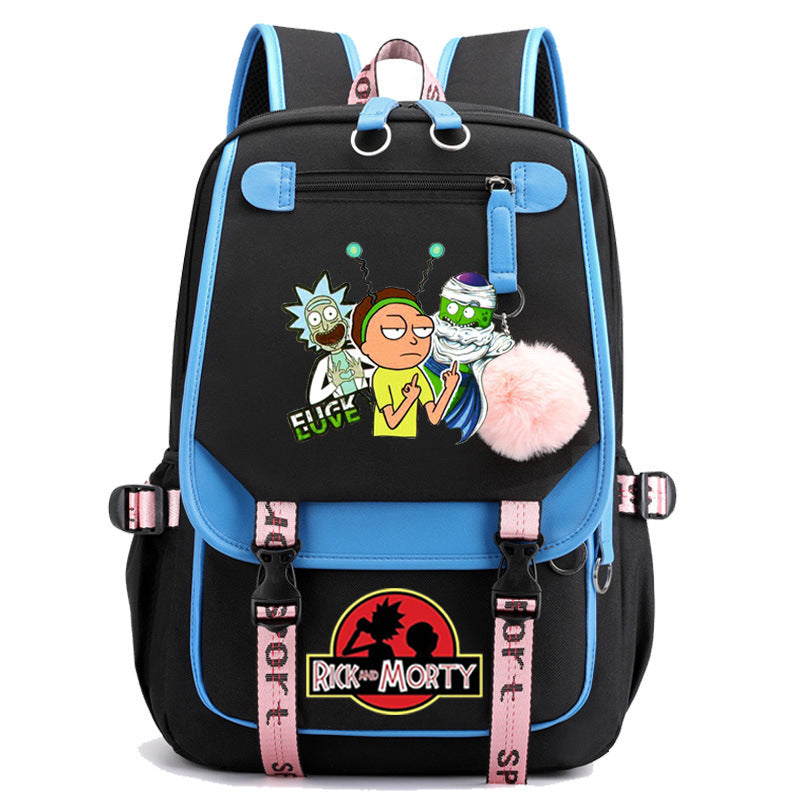 Rick And Morty Waterproof Backpack School Notebook Travel Bags USB Charging