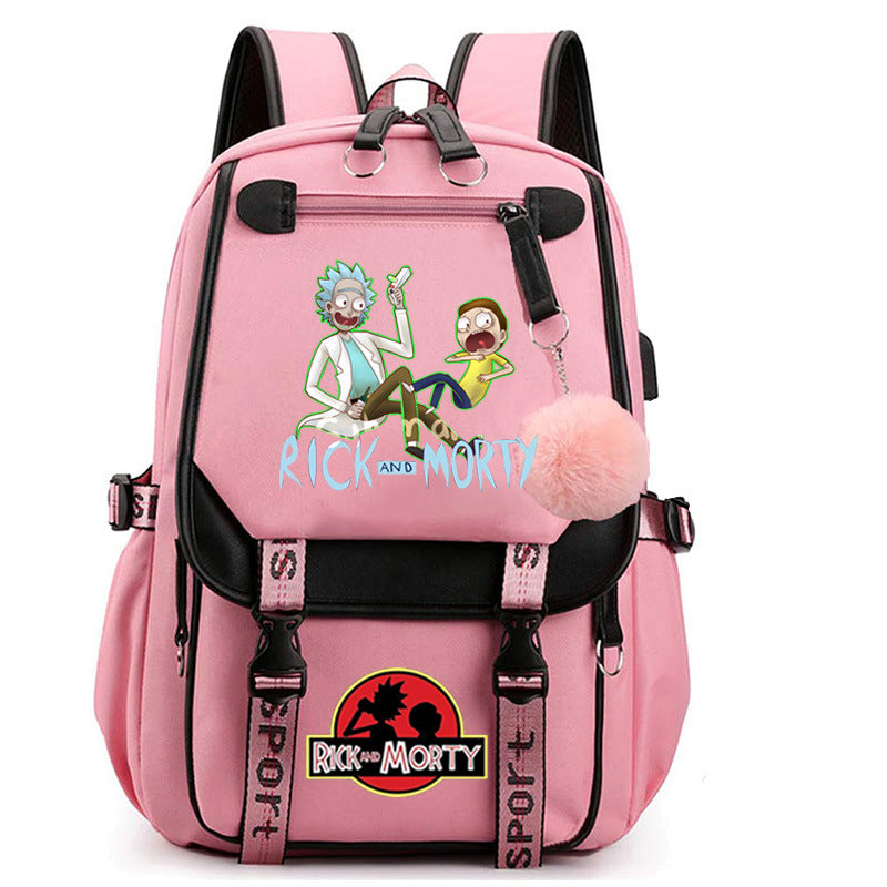 Rick And Morty Waterproof Backpack School Notebook Travel Bags USB Charging