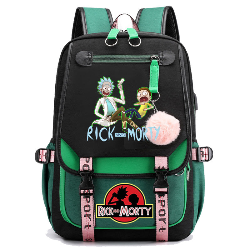 Rick And Morty Waterproof Backpack School Notebook Travel Bags USB Charging