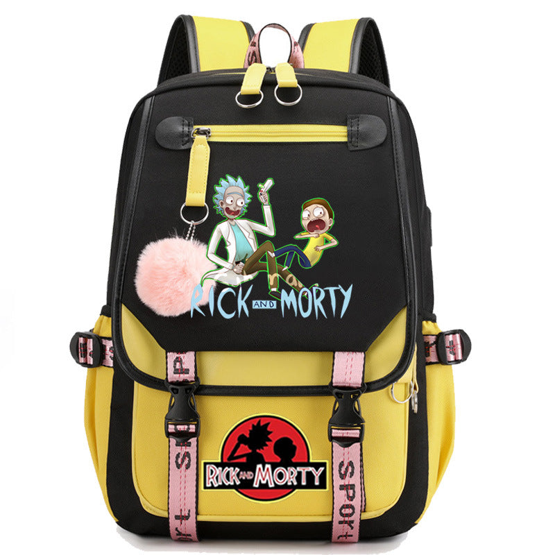 Rick And Morty Waterproof Backpack School Notebook Travel Bags USB Charging