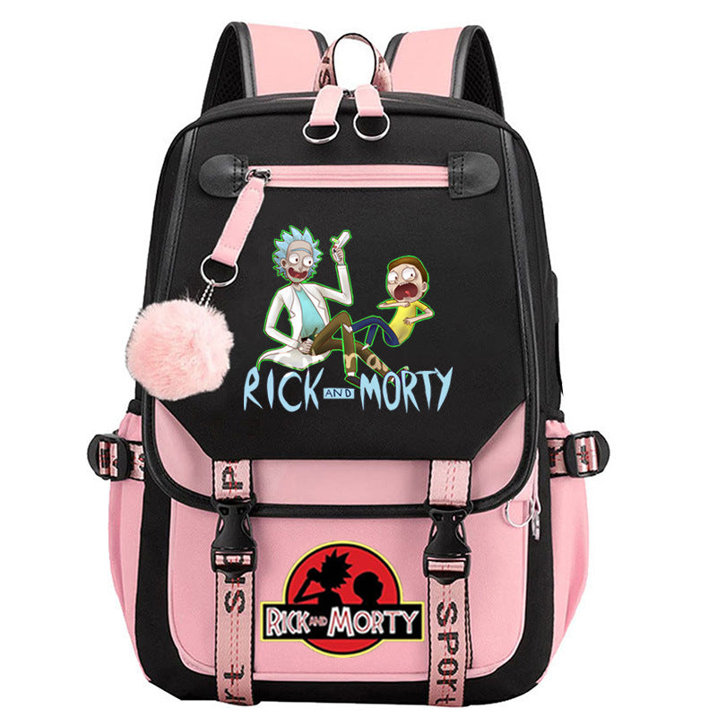 Rick And Morty Waterproof Backpack School Notebook Travel Bags USB Charging