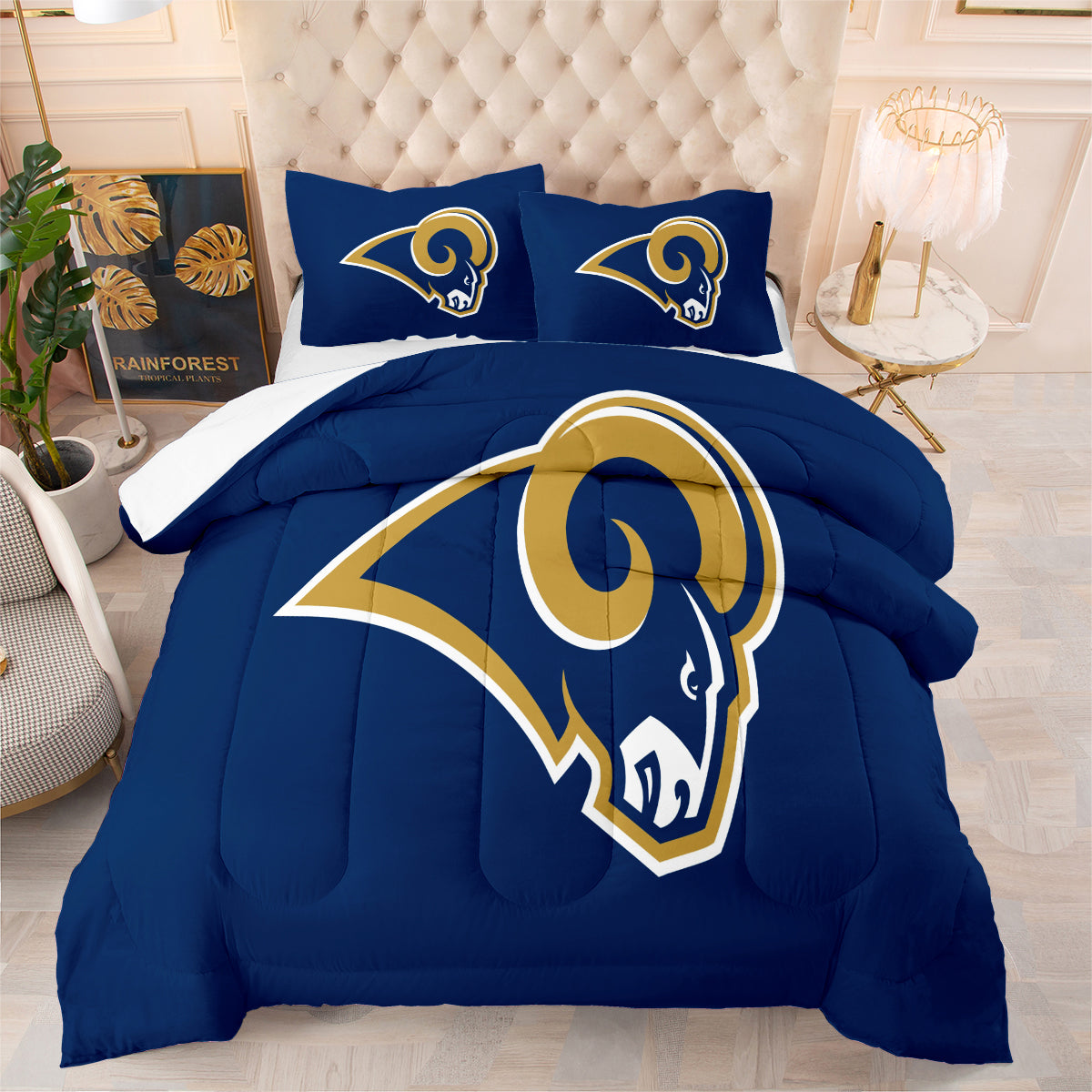 Los Angeles Rugby Rams Comforter Pillowcases 3PC Sets Blanket All Season Reversible Quilted Duvet