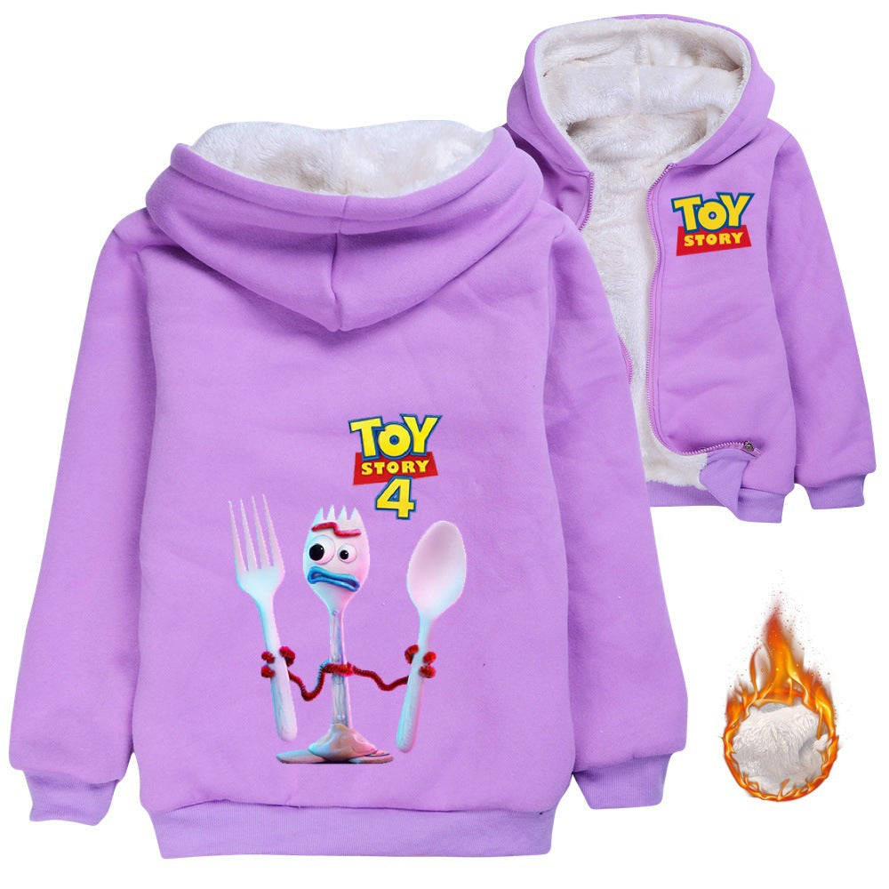 Toy Story Forky Sherpa Lined Hoodie Fleece Sweatshirt Full Zip Hooded Jacket for Kids