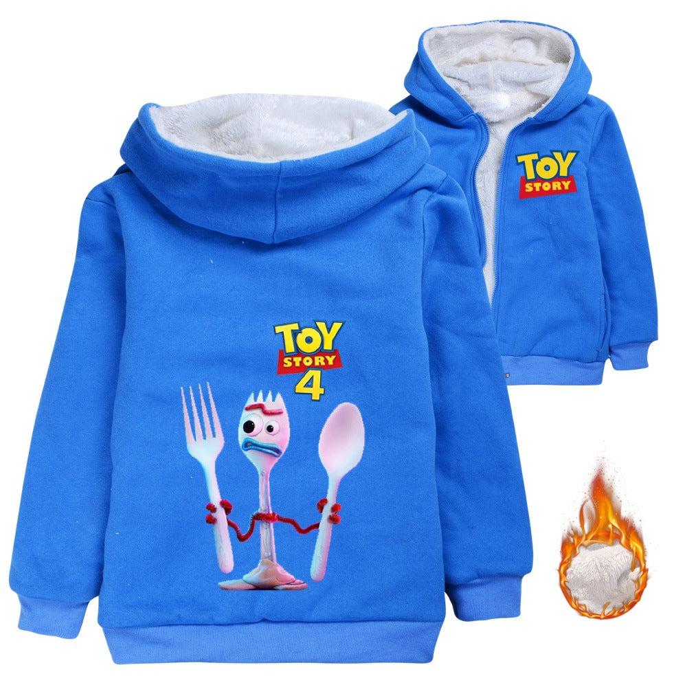 Toy Story Forky Sherpa Lined Hoodie Fleece Sweatshirt Full Zip Hooded Jacket for Kids