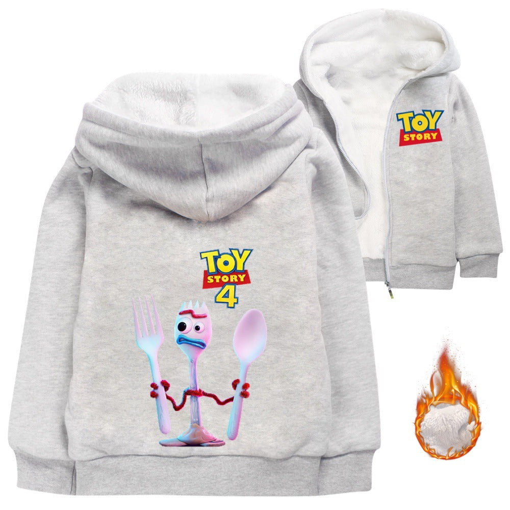 Toy Story Forky Sherpa Lined Hoodie Fleece Sweatshirt Full Zip Hooded Jacket for Kids