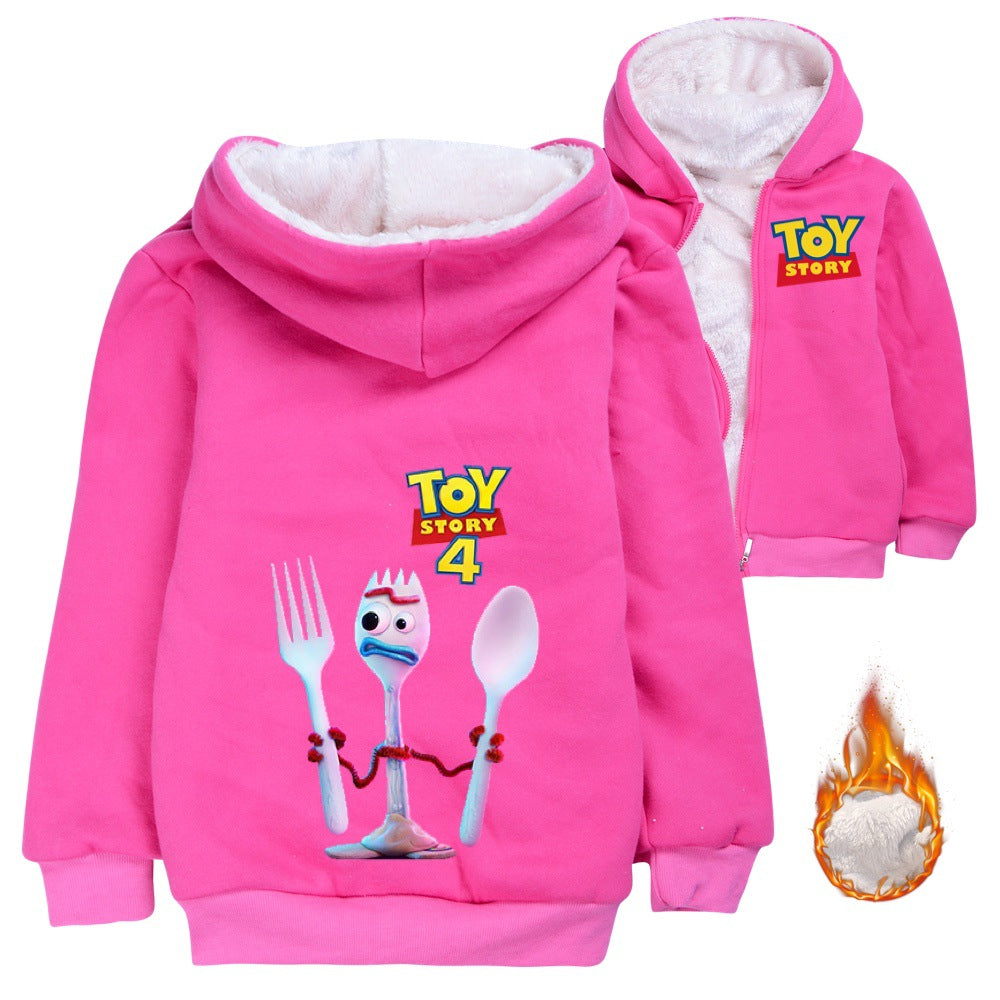 Toy Story Forky Sherpa Lined Hoodie Fleece Sweatshirt Full Zip Hooded Jacket for Kids