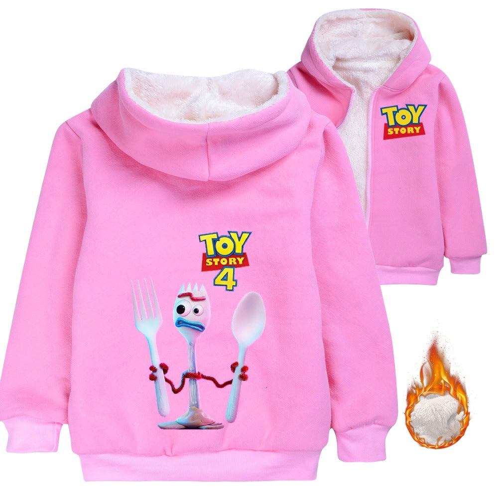 Toy Story Forky Sherpa Lined Hoodie Fleece Sweatshirt Full Zip Hooded Jacket for Kids