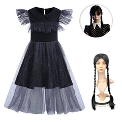 Wednesday Addams Cosplay Lace Dress for Girls Halloween Fancy Skirt
