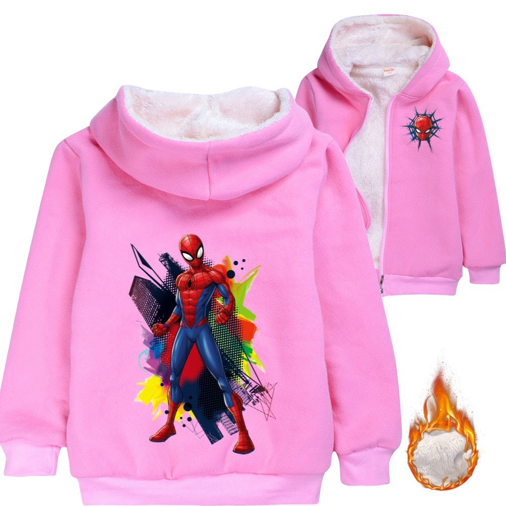 Spiderman Superhero Sherpa Lined Hoodie Fleece Sweatshirt Full Zip Hooded Jacket for Kids