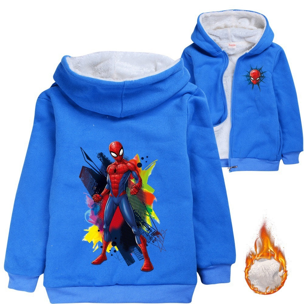 Spiderman Superhero Sherpa Lined Hoodie Fleece Sweatshirt Full Zip Hooded Jacket for Kids