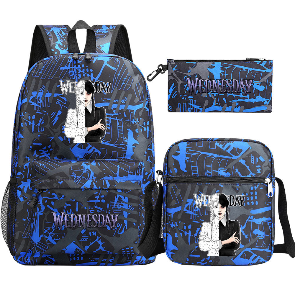 Wednesday Addams Printed Schoolbag Backpack Shoulder Bag Pencil Bag 3pcs set for Kids Students