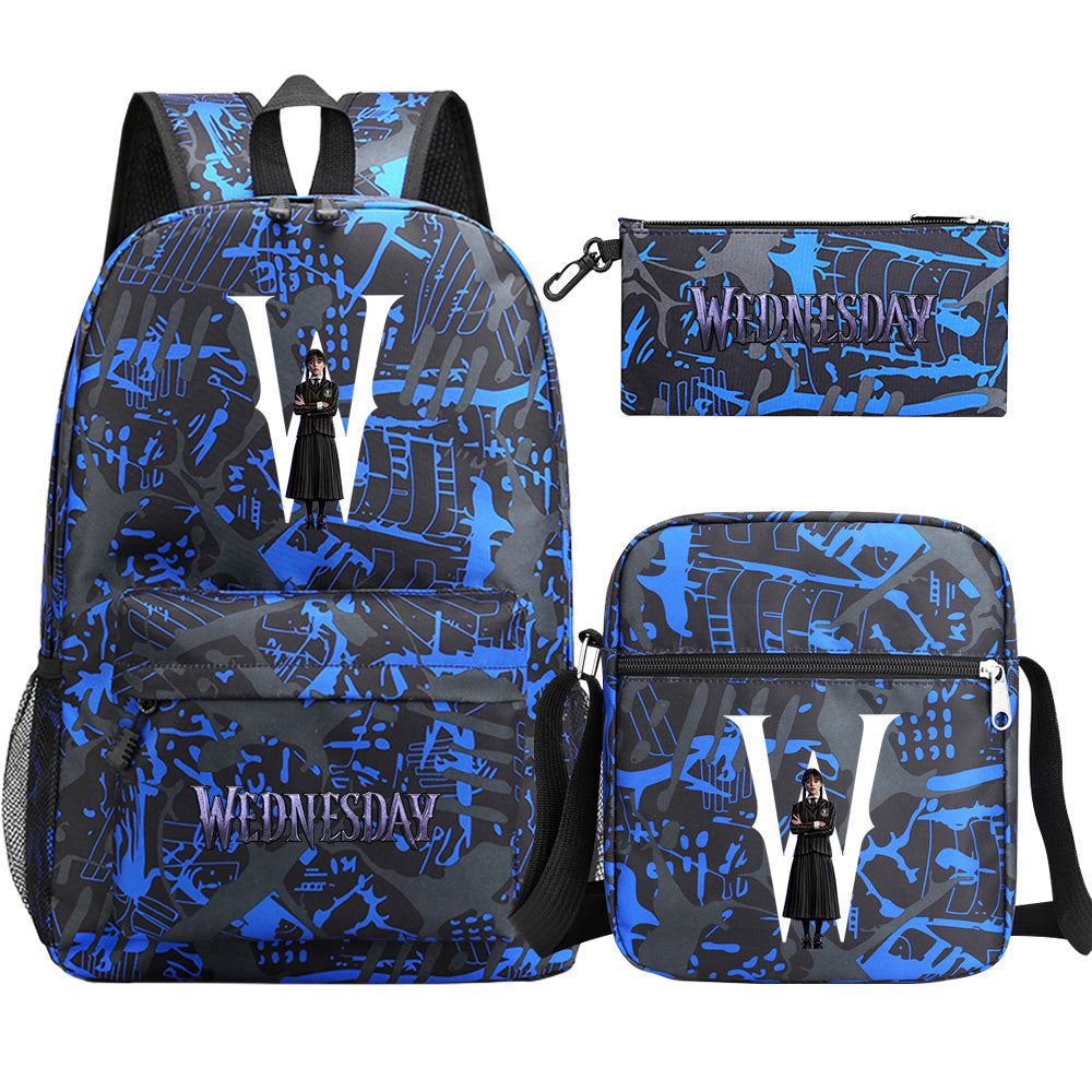 Wednesday Addams Printed Schoolbag Backpack Shoulder Bag Pencil Bag 3pcs set for Kids Students