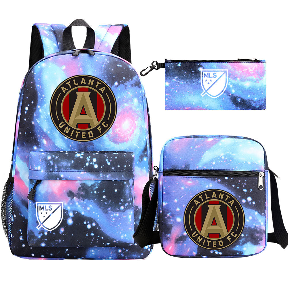 Atlanta United Soccer Printed Schoolbag Backpack Shoulder Bag Pencil Bag 3pcs set for Kids Students