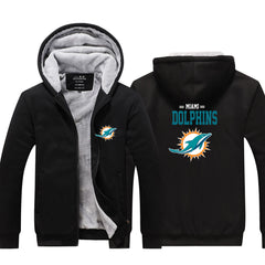 Miami Football Dolphins Unisex Lined Hoodie Fleece Sweatshirt Full Zipper Hooded Thicken Jacket