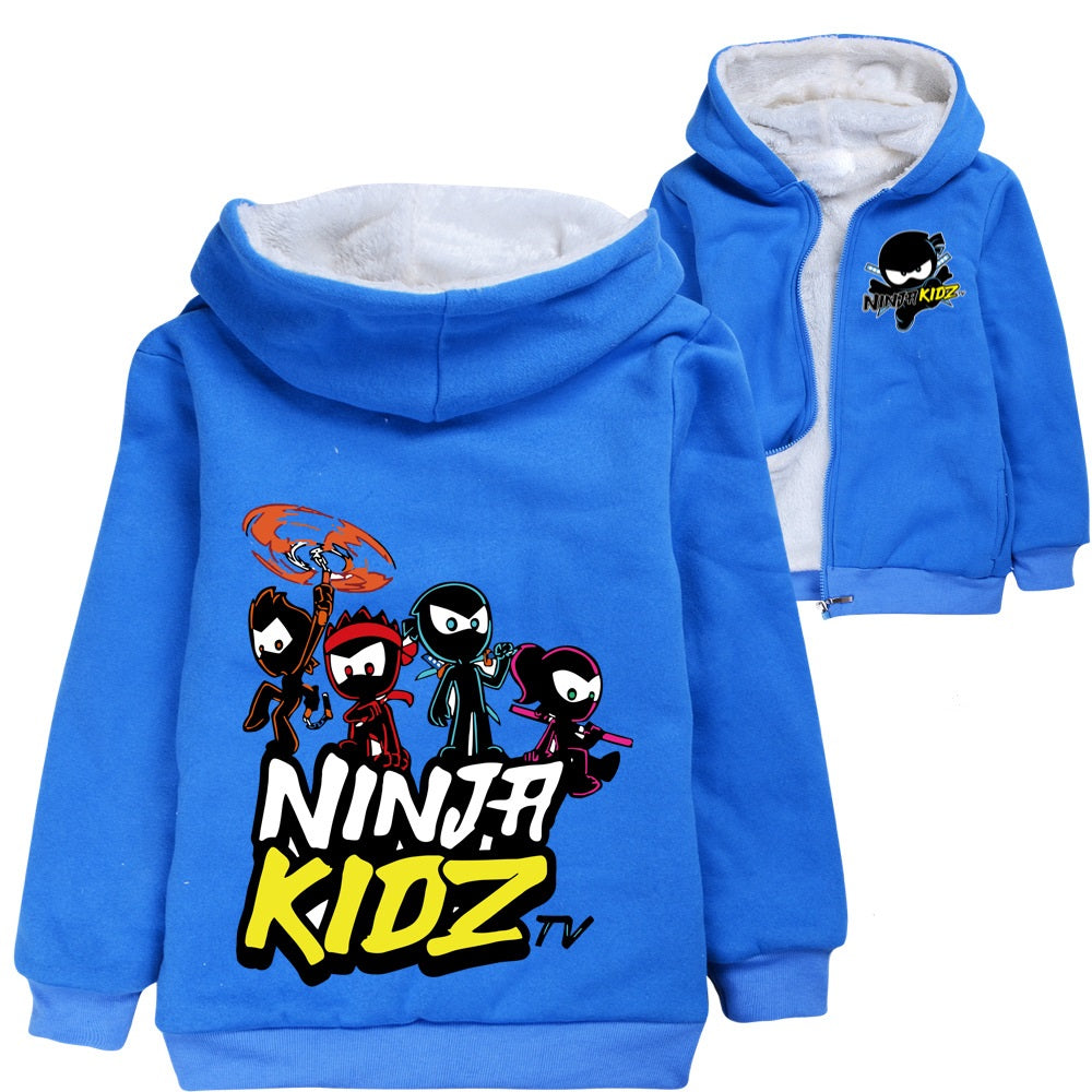 Ninja Kids Sherpa Lined Hoodie Fleece Sweatshirt Full Zip Hooded Jacket for Kids