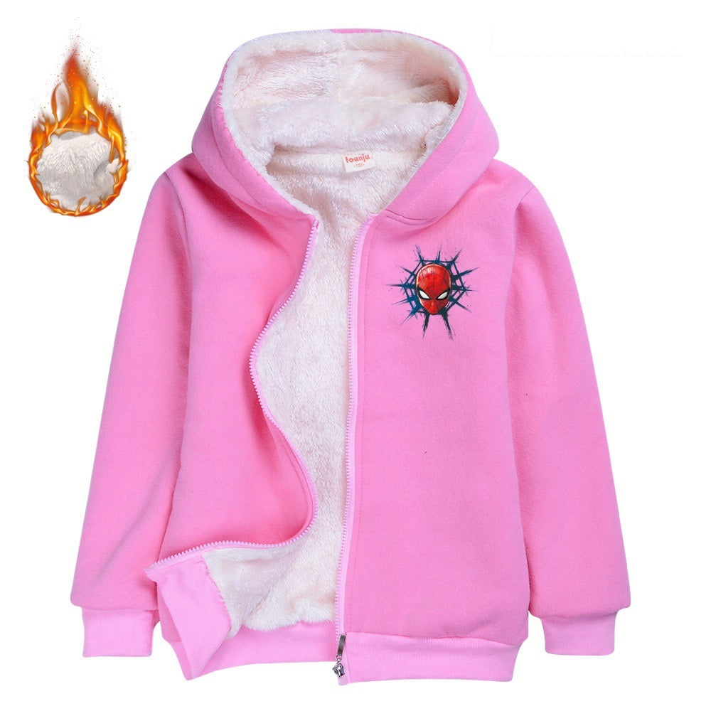 Spiderman Superhero Sherpa Lined Hoodie Fleece Sweatshirt Full Zip Hooded Jacket for Kids