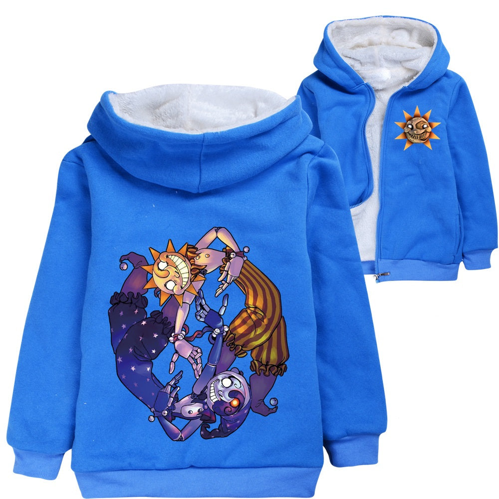 Fnaf Security Breach Sun to Moon Transformation Sundrop Sherpa Lined Hoodie Fleece Sweatshirt Full Zip Hooded Jacket for Kids