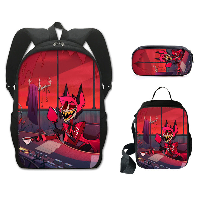 Hazbin Hotel Alastor Backpack Schoolbag Lunch Bag Pencil Bag for Kids Students 3PCS