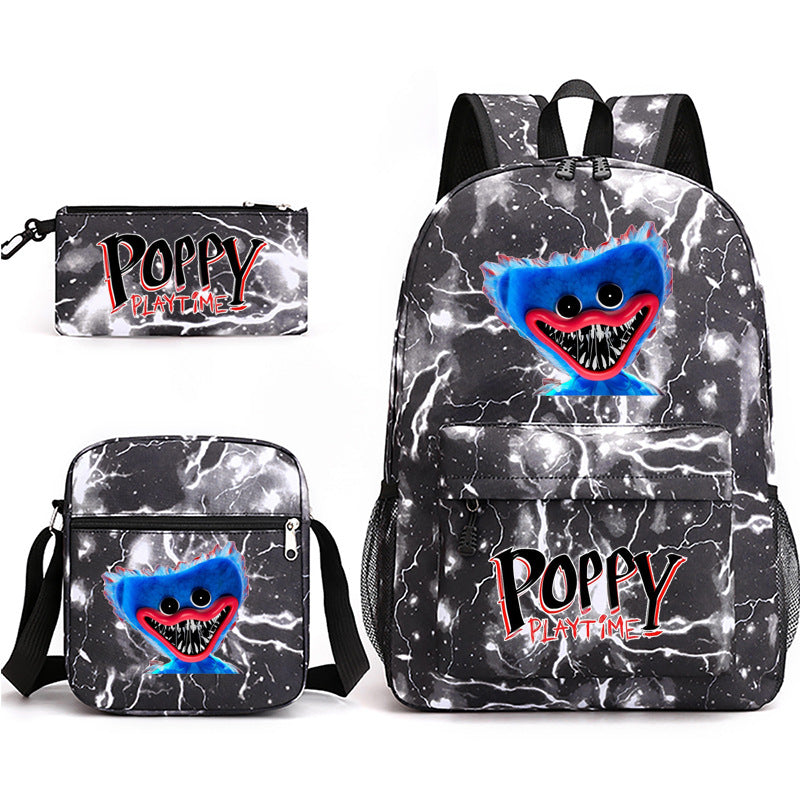 Poppy Playtime Huggy Wuggy Printed Schoolbag Backpack Shoulder Bag Pencil Bag 3pcs set for Kids Students