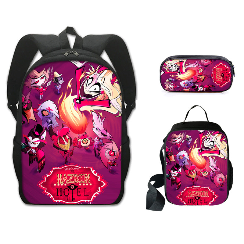 Hazbin Hotel Alastor Backpack Schoolbag Lunch Bag Pencil Bag for Kids Students 3PCS