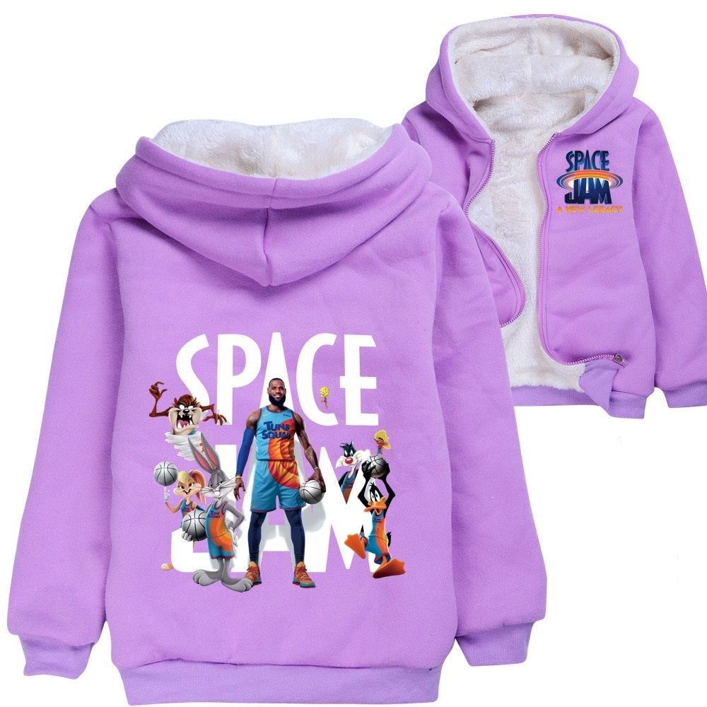 Space  Jam Sherpa Lined Hoodie Fleece Sweatshirt Full Zip Jacket for Kids