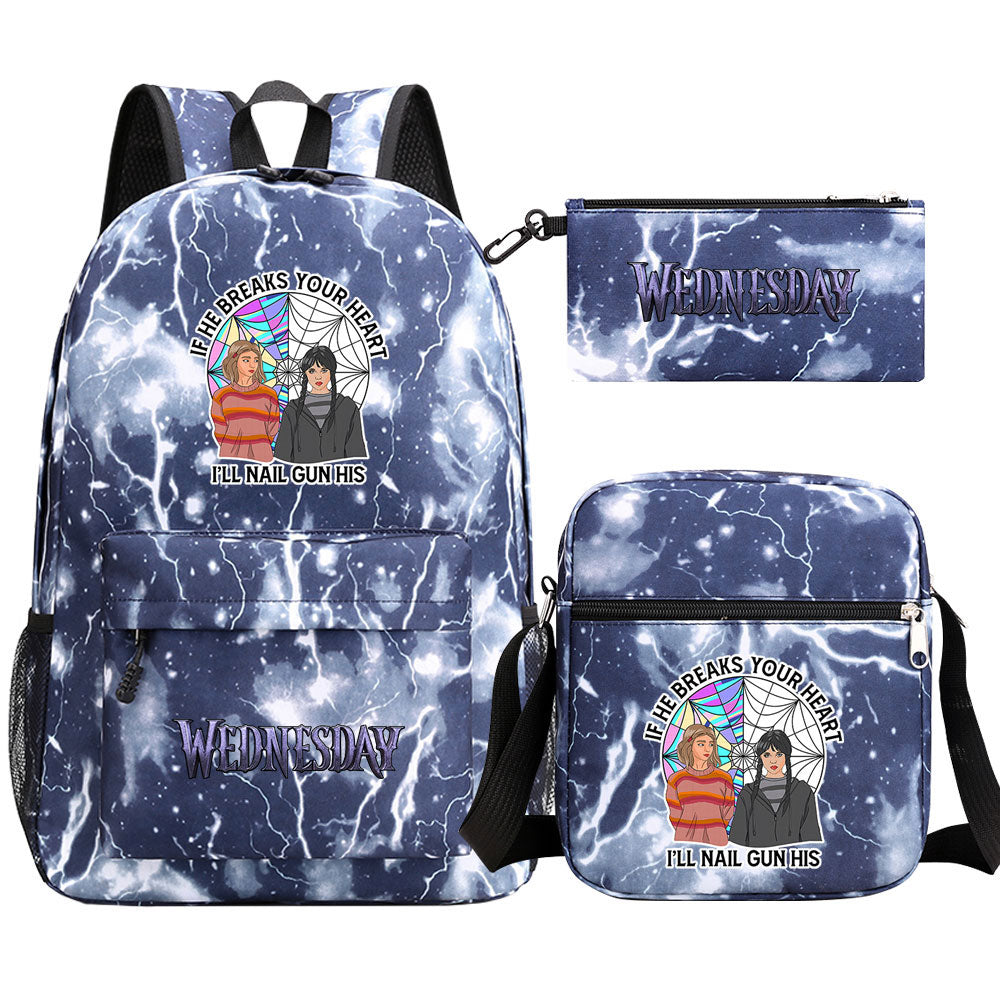 Wednesday Addams Printed Schoolbag Backpack Shoulder Bag Pencil Bag 3pcs set for Kids Students