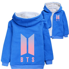 Bangtan Boy Sherpa Lined Hoodie Fleece Sweatshirt Full Zip Jacket for Kids