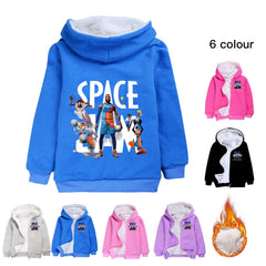 Space  Jam Sherpa Lined Hoodie Fleece Sweatshirt Full Zip Jacket for Kids