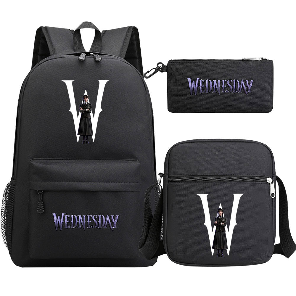 Wednesday Addams Printed Schoolbag Backpack Shoulder Bag Pencil Bag 3pcs set for Kids Students