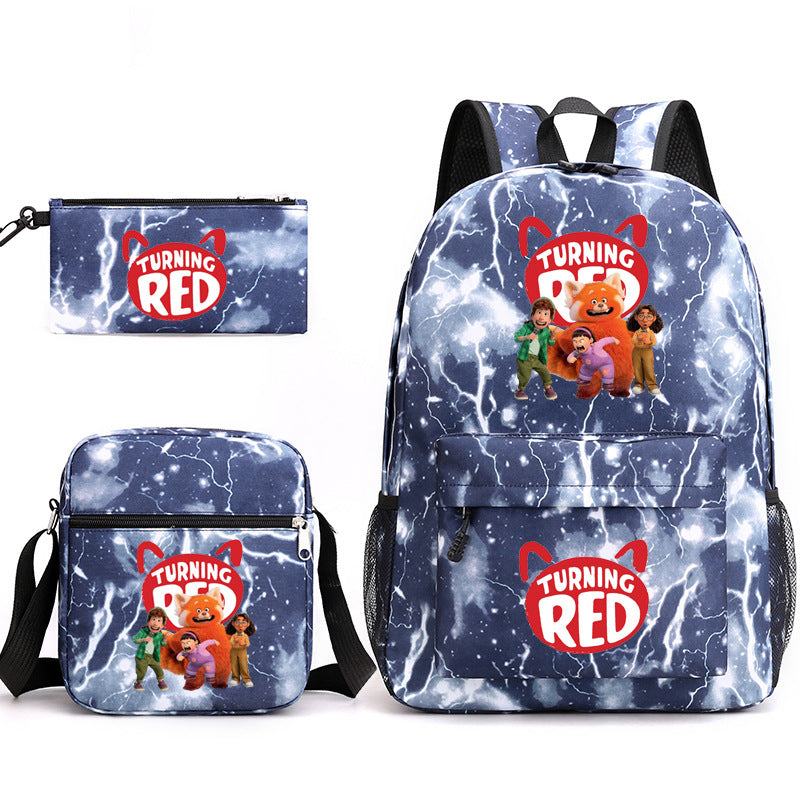 Turning Red Panda Printed Schoolbag Backpack Shoulder Bag Pencil Bag 3pcs set for Kids Students