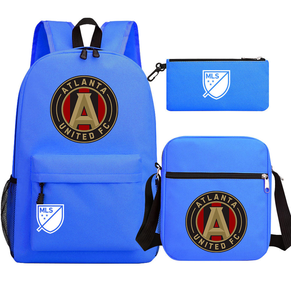 Atlanta United Soccer Printed Schoolbag Backpack Shoulder Bag Pencil Bag 3pcs set for Kids Students