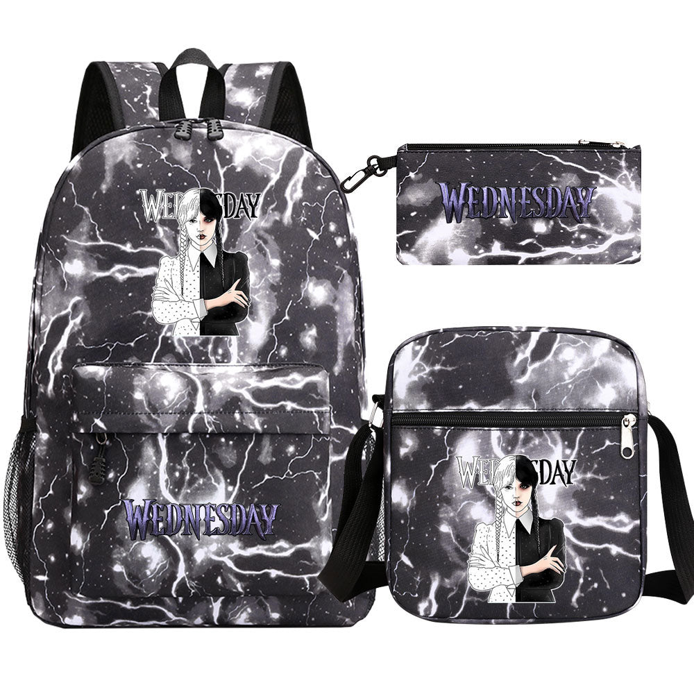 Wednesday Addams Printed Schoolbag Backpack Shoulder Bag Pencil Bag 3pcs set for Kids Students