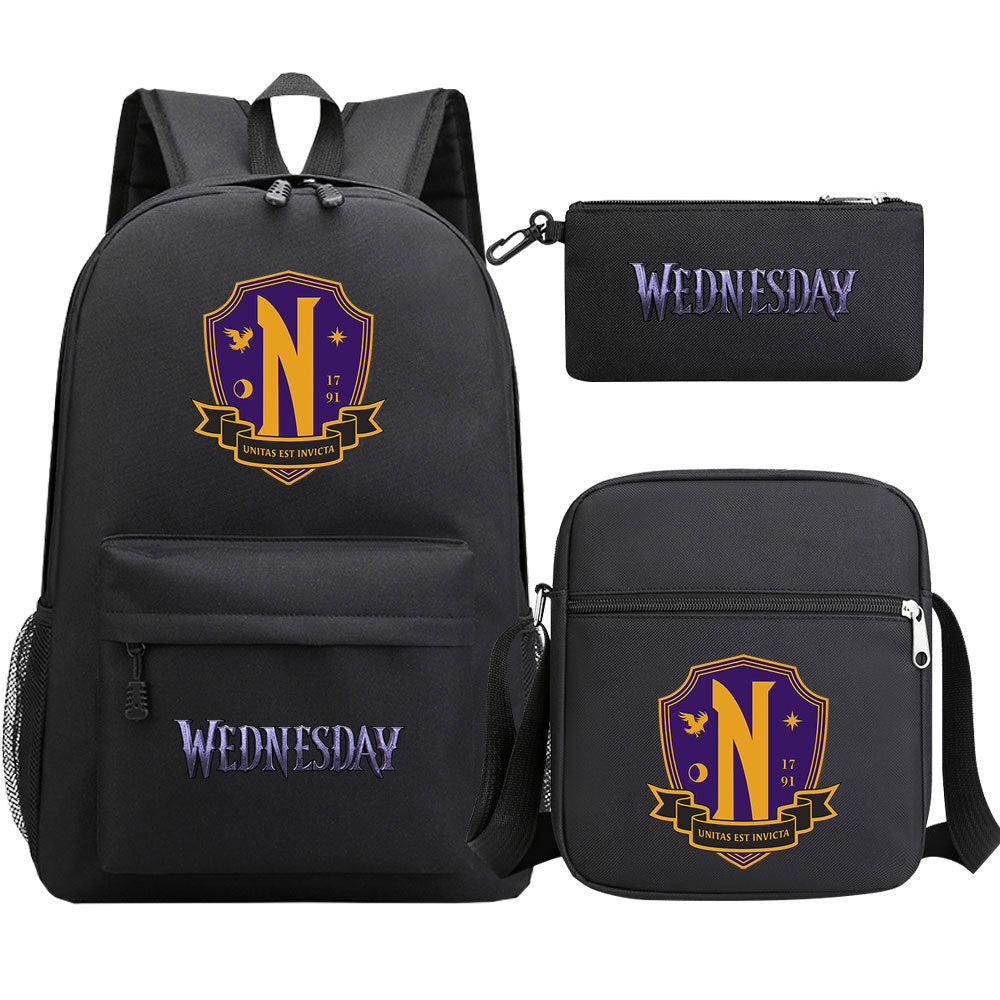Wednesday Addams Printed Schoolbag Backpack Shoulder Bag Pencil Bag 3pcs set for Kids Students