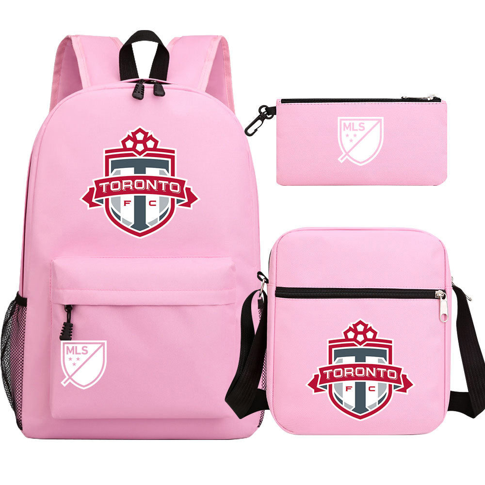 Toronto Soccer Printed Schoolbag Backpack Shoulder Bag Pencil Bag 3pcs set for Kids Students