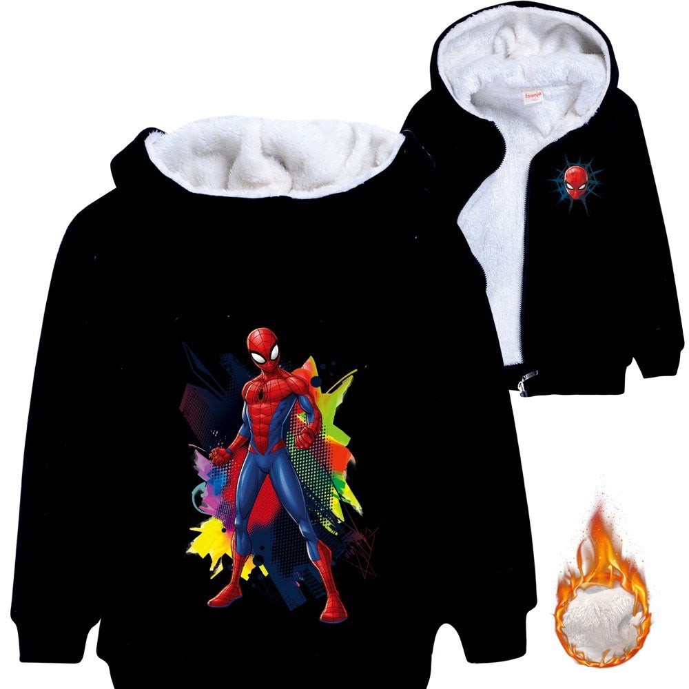 Spiderman Superhero Sherpa Lined Hoodie Fleece Sweatshirt Full Zip Hooded Jacket for Kids