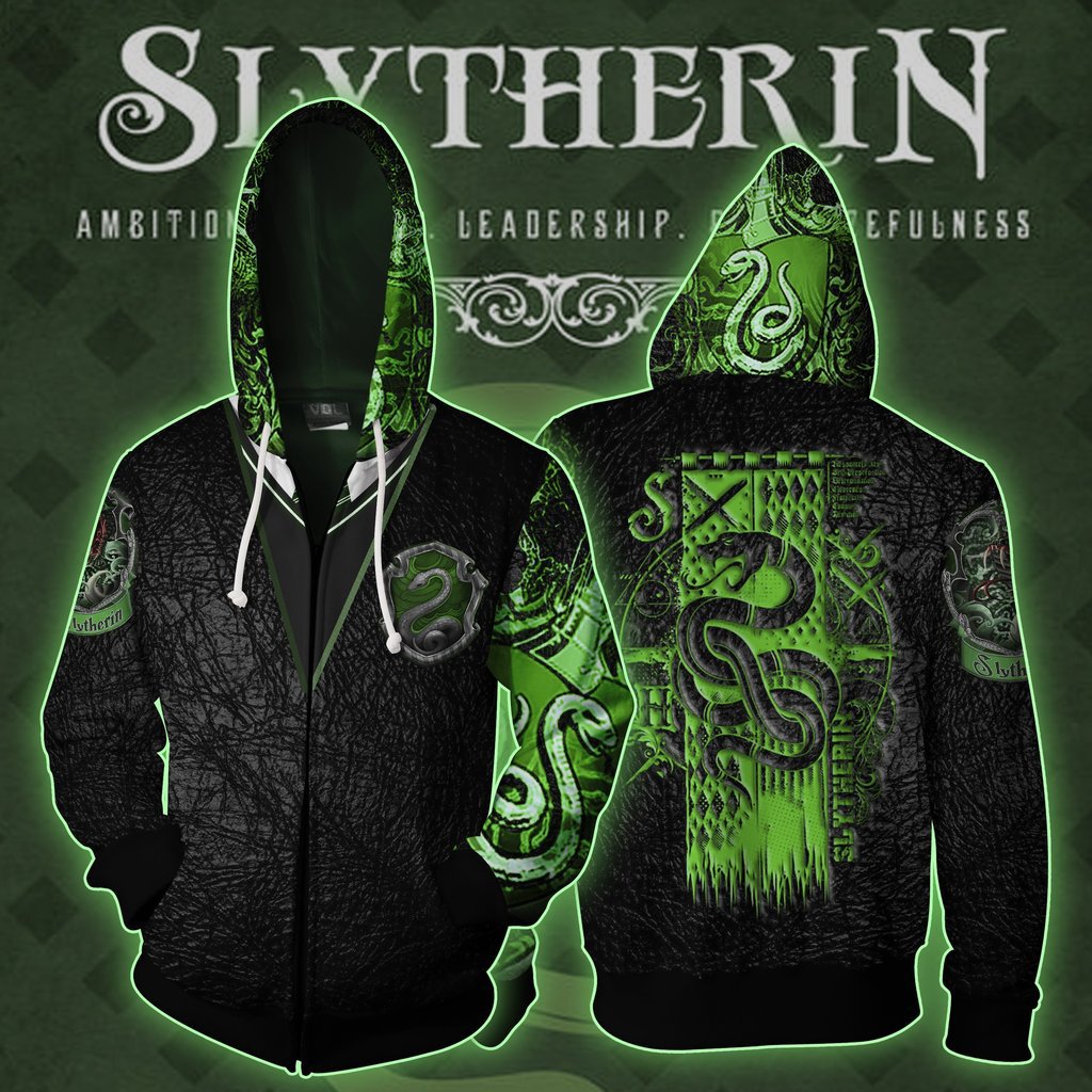 Slytherin Hufflepuff Cosplay Zip Hoodie Sweater Hogwarts School Sweatshirt Coat Uniform