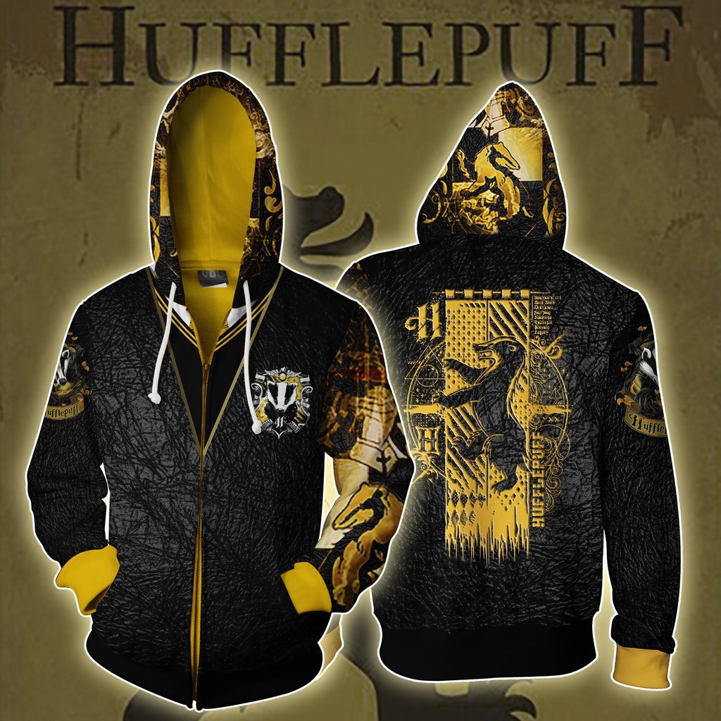 Slytherin Hufflepuff Cosplay Zip Hoodie Sweater Hogwarts School Sweatshirt Coat Uniform