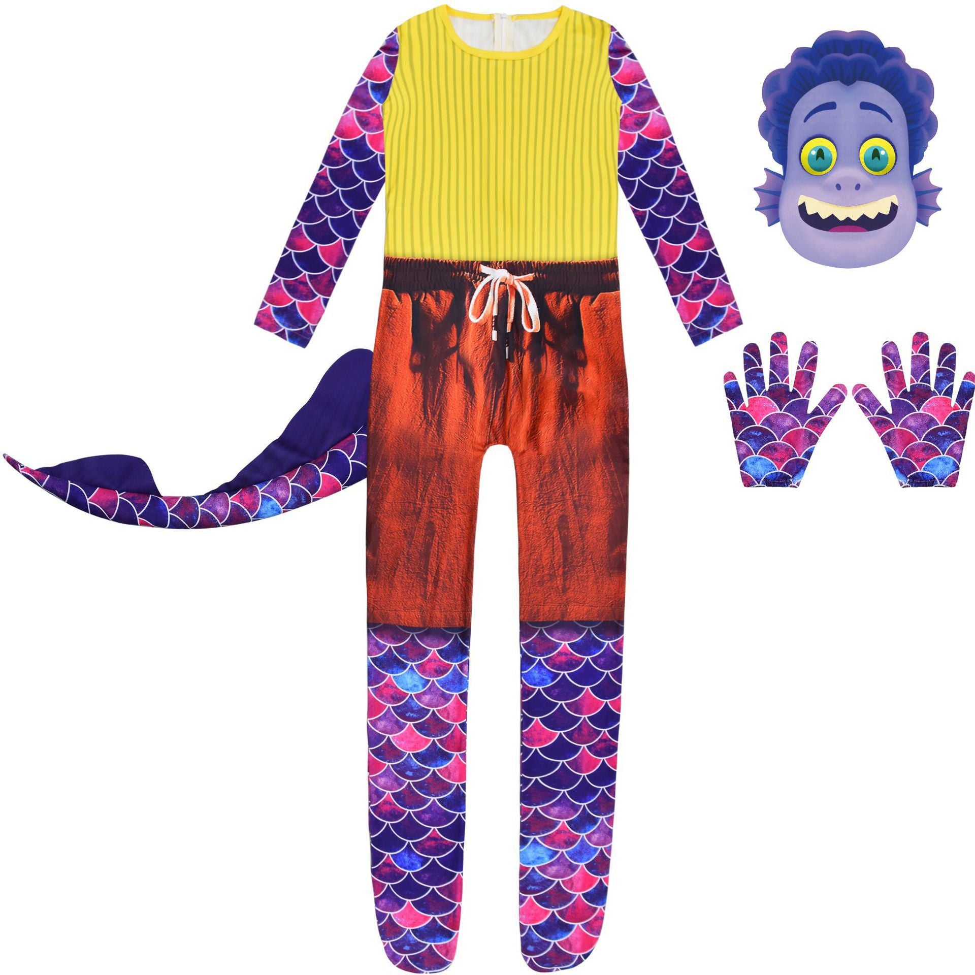 Cartoon Luca Alberto Sea Monster Costume with Mask Boys Girls Bodysuit Halloween Fancy Jumpsuits