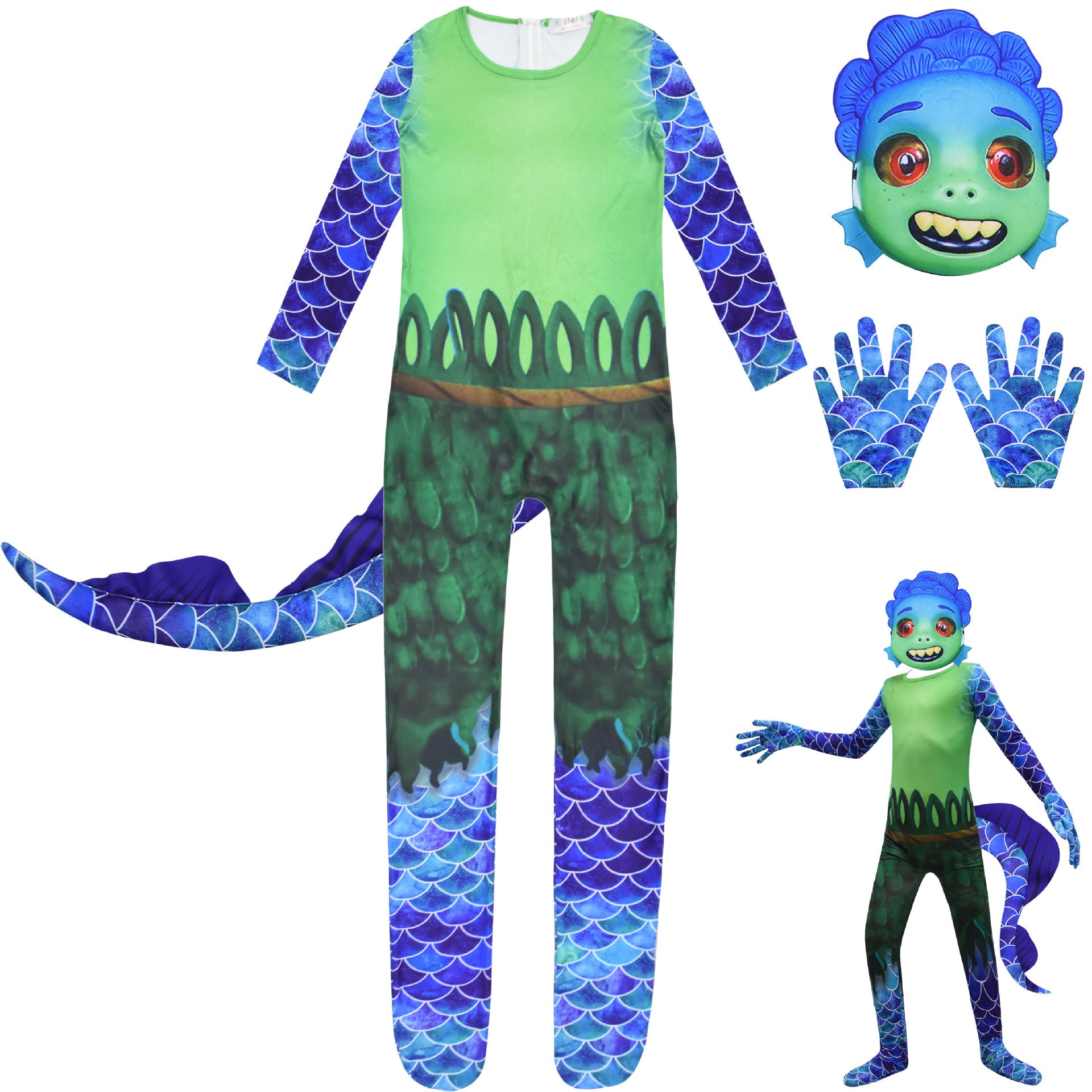 Cartoon Luca Alberto Sea Monster Costume with Mask Boys Girls Bodysuit Halloween Fancy Jumpsuits