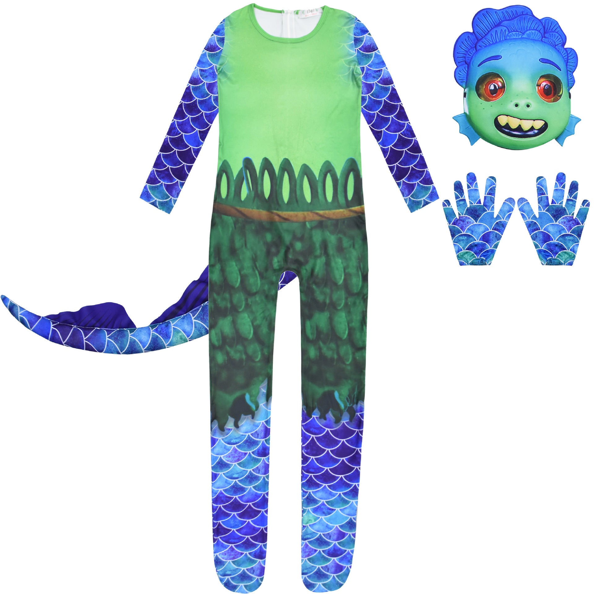 Cartoon Luca Alberto Sea Monster Costume with Mask Boys Girls Bodysuit Halloween Fancy Jumpsuits