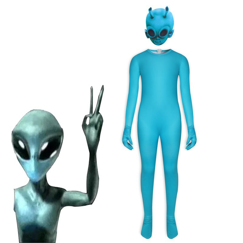 UFO Alien Extraterrestrial Cosplay Costume with Mask Boys Girls Bodysuit Halloween Fancy Jumpsuits