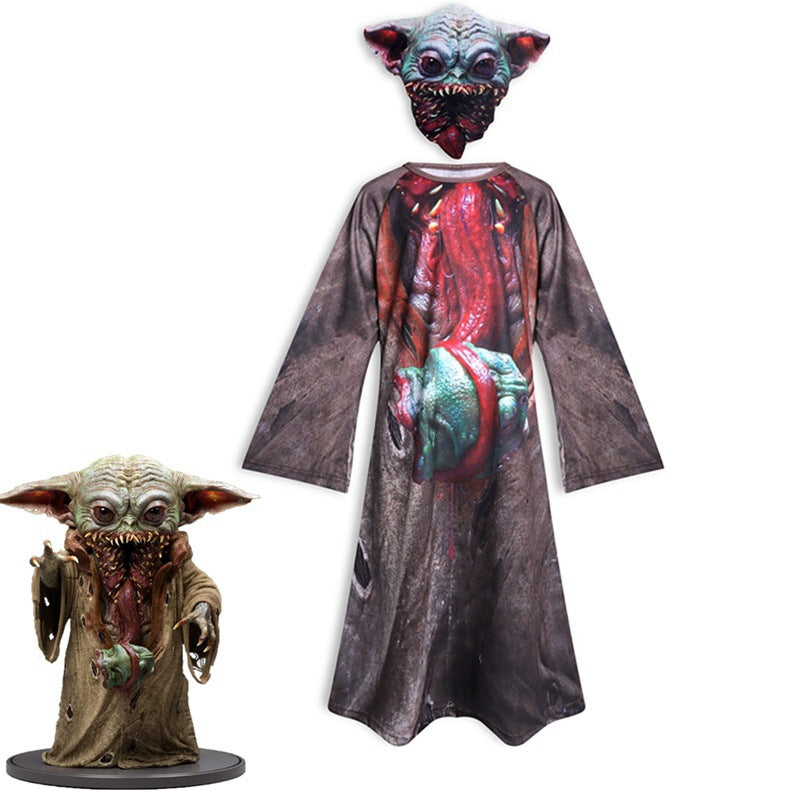 Mandalorian Yoda Cosplay Costume with Mask Boys Girls Bodysuit Halloween Fancy Jumpsuits