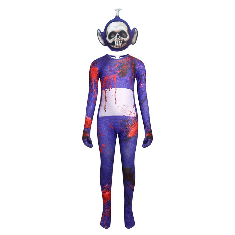 Scary Bloody Teletubbies Cosplay Costume with Mask Boy Girls Bodysuit Halloween Fancy Jumpsuits