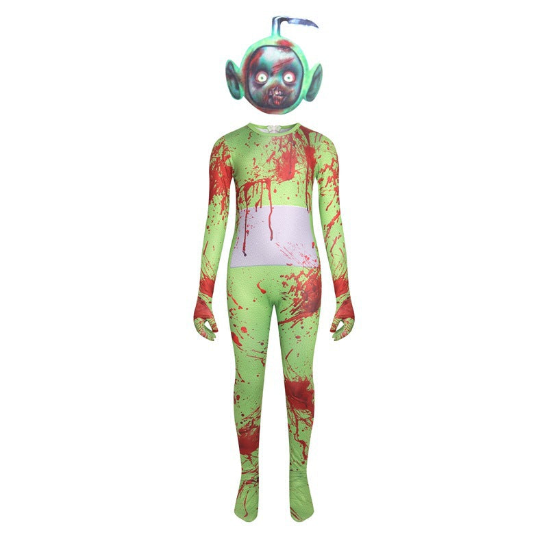 Scary Bloody Teletubbies Cosplay Costume with Mask Boy Girls Bodysuit Halloween Fancy Jumpsuits