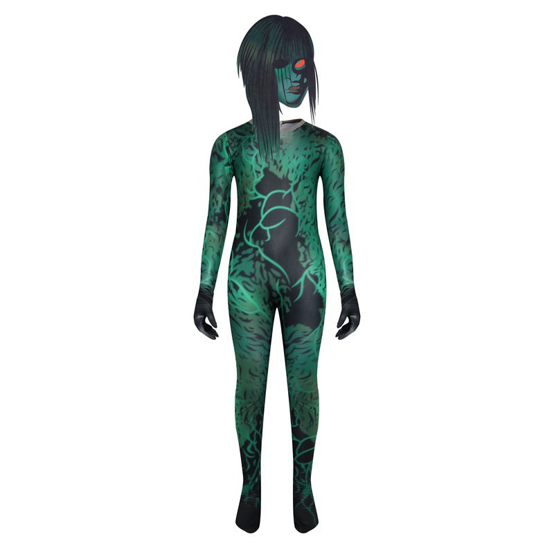 Evil Female Ghost Cosplay Costume with Mask Boys Girls Bodysuit Halloween Fancy Jumpsuits