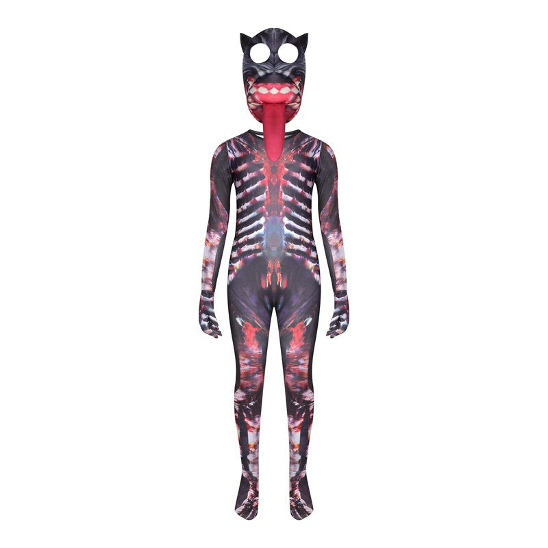 Road Killer Wolf Head Cosplay Costume with Mask Boys Girls Bodysuit Halloween Fancy Jumpsuits