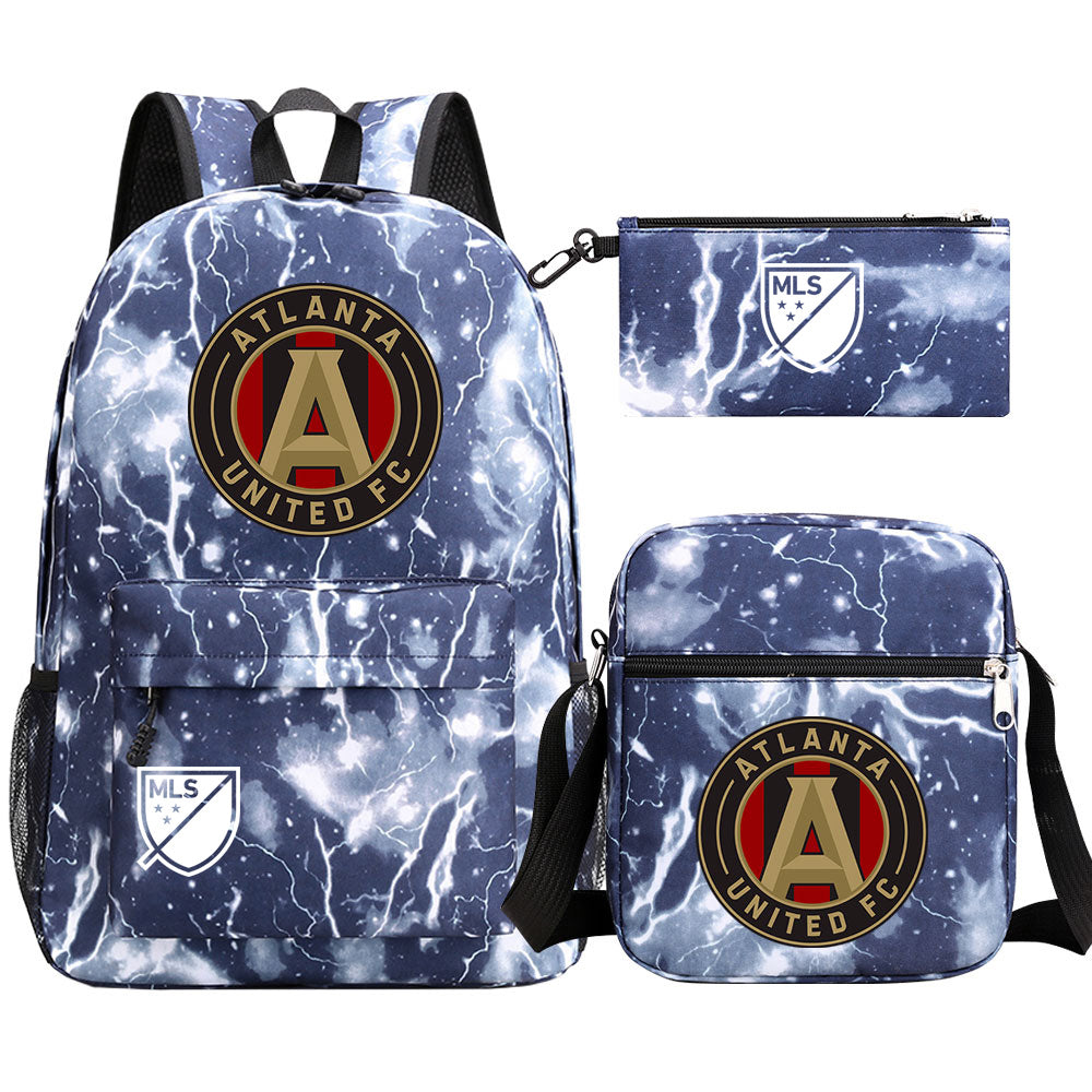 Atlanta United Soccer Printed Schoolbag Backpack Shoulder Bag Pencil Bag 3pcs set for Kids Students