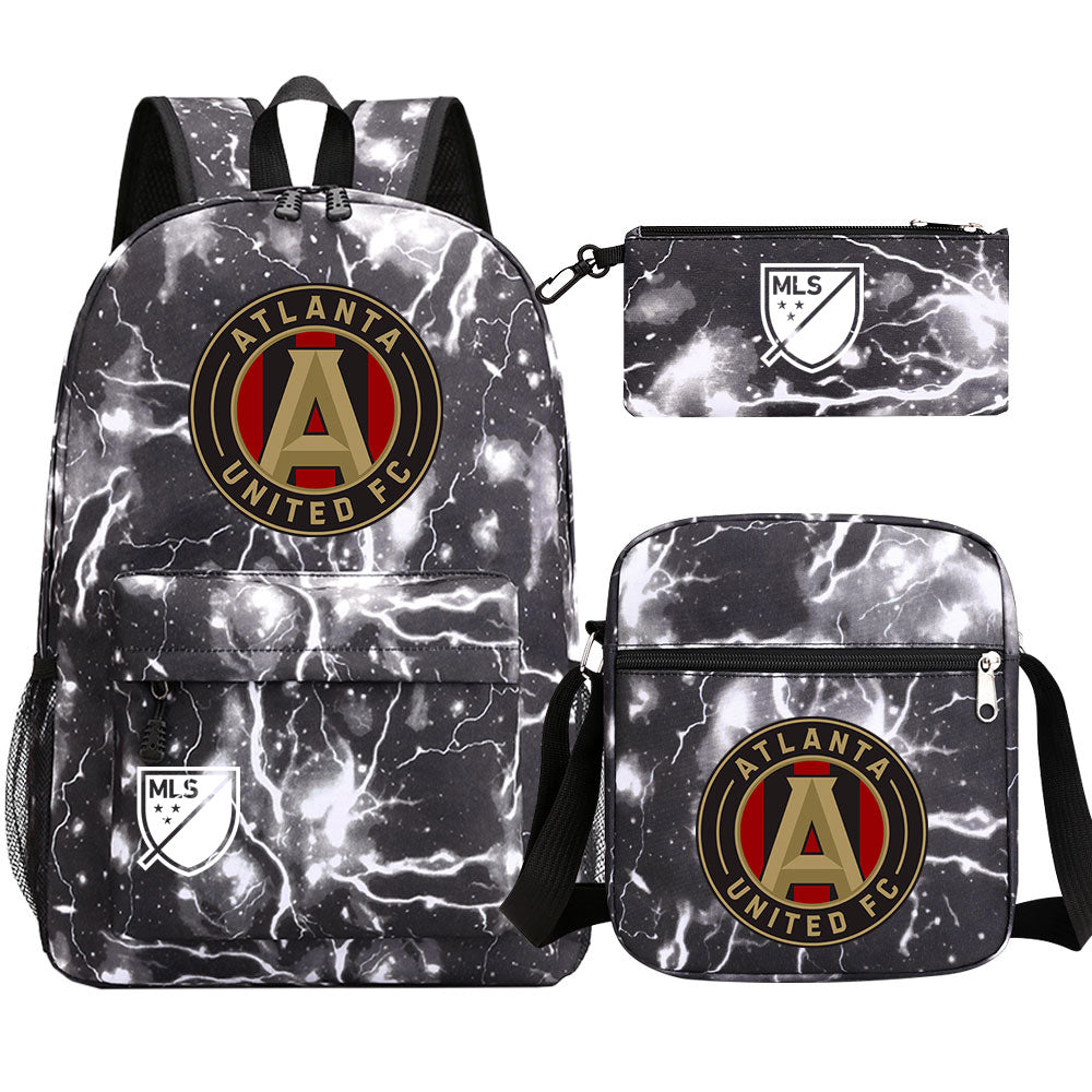 Atlanta United Soccer Printed Schoolbag Backpack Shoulder Bag Pencil Bag 3pcs set for Kids Students