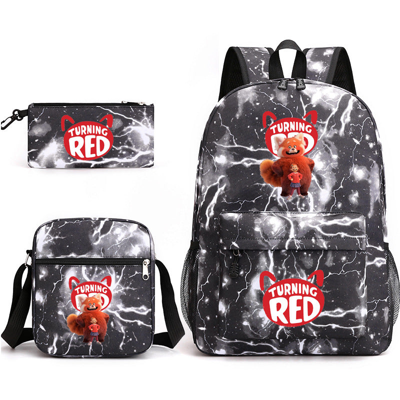 Turning Red Panda Printed Schoolbag Backpack Shoulder Bag Pencil Bag 3pcs set for Kids Students