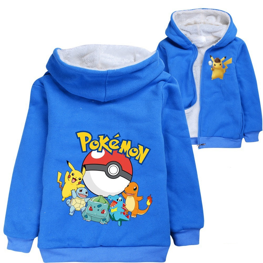 Pikachu Sherpa Lined Hoodie Fleece Sweatshirt Full Zip Jacket for Kids